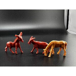 Molded Plastic 1950s Farm Animals Donkey Horse Goat Vtg Tim Mee Marx Auburn ?